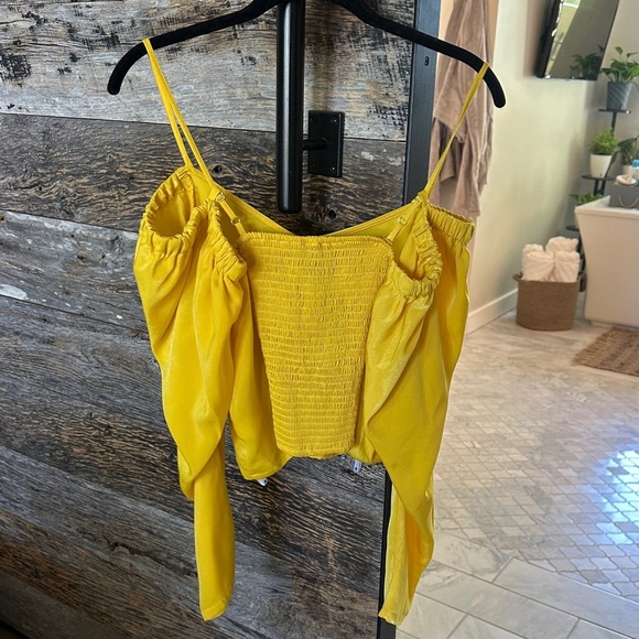 DKNY Cold Shoulder Crop Top in Pop Yellow - Picture 3 of 7